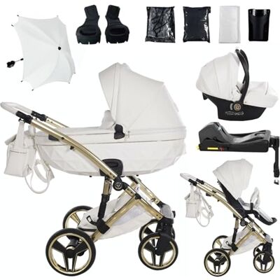 JUNAMA Candy Premium Blanco y Dorado Cochecito de Bebé 2 en 1, 3 en 1, 4 en 1 + Sombrilla para Carrito (4 en 1 con base ISOFIX) JUNAMA Candy Premium Blanco y Dorado Cochecito de Bebé 2 en 1, 3 en 1, 4 en 1 + Sombrilla para Carrito (4 en 1 con base ISOFIX)