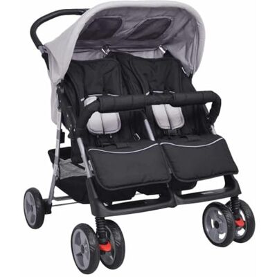 vidaXL Carrito para Gemelos Acero y Tela Oxford Gris Negro Cochecito Mellizos vidaXL Carrito para Gemelos Acero y Tela Oxford Gris Negro Cochecito Mellizos