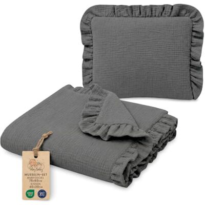 Totsy Baby Manta refrescante de verano para bebé Set: Babydecke 75x60 cm + Kissen 40x30 cm ropa de cama con volantes niños muselina ligera transpirable cochecito algodón Gris Oscuro Totsy Baby Manta refrescante de verano para bebé Set: Babydecke 75x60 cm + Kissen 40x30 cm ropa de cama con volantes niños muselina ligera transpirable cochecito algodón Gris Oscuro