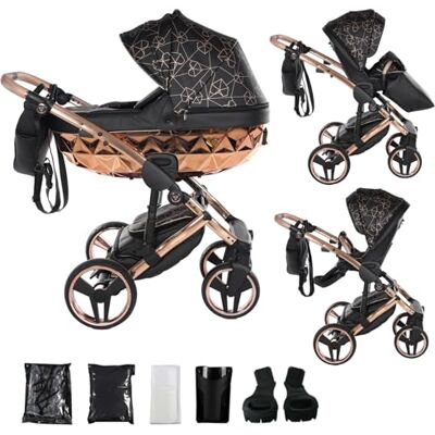 JUNAMA Cochecito Diamond 2en1 3en1 4en1 (02 negro y cobre, 2en1 con adaptadores) JUNAMA Cochecito Diamond 2en1 3en1 4en1 (02 negro y cobre, 2en1 con adaptadores)