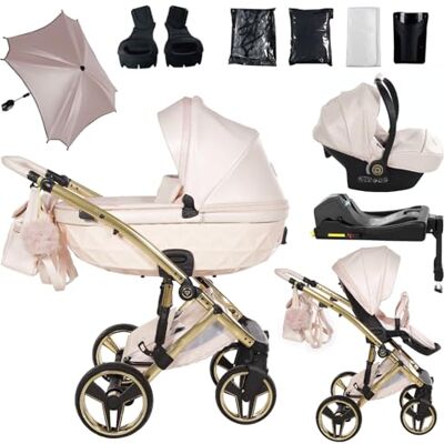 JUNAMA Candy Premium Rosa y Dorado Cochecito de Bebé 2 en 1, 3 en 1, 4 en 1 + Sombrilla para Carrito (4 en 1 con base ISOFIX) JUNAMA Candy Premium Rosa y Dorado Cochecito de Bebé 2 en 1, 3 en 1, 4 en 1 + Sombrilla para Carrito (4 en 1 con base ISOFIX)