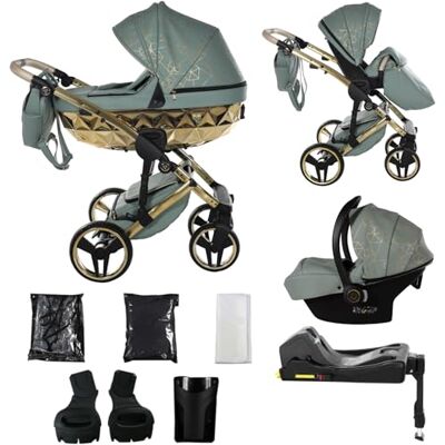 JUNAMA Cochecito Diamond 2en1 3en1 4en1 (03 verde y dorado, 4en1 con base ISOFIX) JUNAMA Cochecito Diamond 2en1 3en1 4en1 (03 verde y dorado, 4en1 con base ISOFIX)