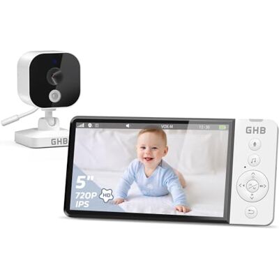 GHB Camara Vigilancia Bebe 5" 720P IPS con Pantalla de 5000mAh 4×Zoom Vigilabebes con Camara Visión Nocturna, Comunicación Bidirecciona Escucha Bebes GHB Camara Vigilancia Bebe 5" 720P IPS con Pantalla de 5000mAh 4×Zoom Vigilabebes con Camara Visión Nocturna, Comunicación Bidirecciona Escucha Bebes