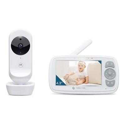 Motorola Ease 34-Vigilante con cámara de vídeo 1080p para bebés de 4,3 pulgadas con pantalla HD-Visión nocturna,comunicación bidireccional,nanas,zoom,control de la temperatura ambiente-Blanco Motorola Ease 34-Vigilante con cámara de vídeo 1080p para bebés de 4,3 pulgadas con pantalla HD-Visión nocturna,comunicación bidireccional,nanas,zoom,control de la temperatura ambiente-Blanco