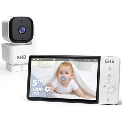 GHB Camara Vigilancia Bebe 5" 720P HD IPS Rotación de 350°+90° Vigilabebes con Camara Visión Nocturna Comunicación Bidireccional Escucha Bebes VOX 4xZoom GHB Camara Vigilancia Bebe 5" 720P HD IPS Rotación de 350°+90° Vigilabebes con Camara Visión Nocturna Comunicación Bidireccional Escucha Bebes VOX 4xZoom