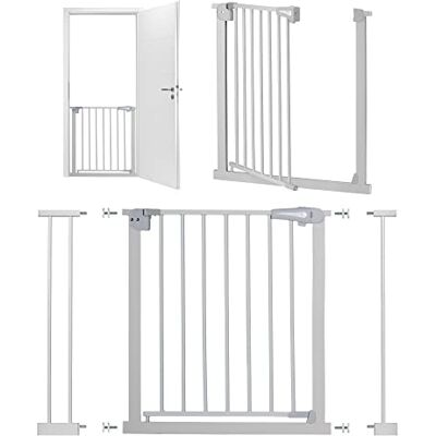 Momi Barrera para Puerta y Escalera , Extensible de 75 a 82 cm, Barrera de Seguridad para niño con 2 Extensiones de 7 y 14 cm Incluidas, a presión Montaje sin taladrar Momi Barrera para Puerta y Escalera , Extensible de 75 a 82 cm, Barrera de Seguridad para niño con 2 Extensiones de 7 y 14 cm Incluidas, a presión Montaje sin taladrar