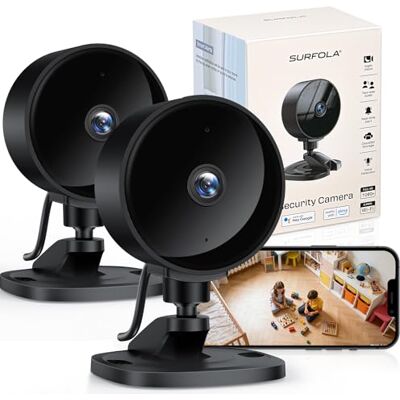 Surfola Cámara de Vigilancia WiFi Interior, 1080P FHD Cámara para Bebé/Mascotas con Detección de Movimiento y Sonido IA, Visión Nocturna, Audio Bidireccional, App, Alexa y Google Home, 2-Pack Surfola Cámara de Vigilancia WiFi Interior, 1080P FHD Cámara para Bebé/Mascotas con Detección de Movimiento y Sonido IA, Visión Nocturna, Audio Bidireccional, App, Alexa y Google Home, 2-Pack