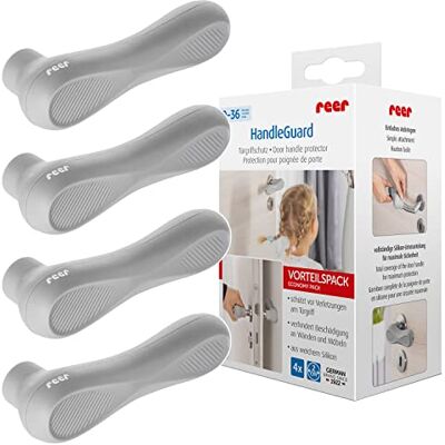 Reer HandleGuard Juego de 4 protectores para manijas de puerta (antigolpes en tiradores de puertas, color gris Reer HandleGuard Juego de 4 protectores para manijas de puerta (antigolpes en tiradores de puertas, color gris