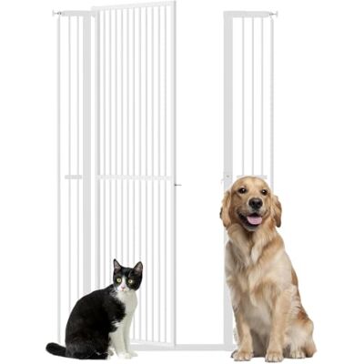 PawHut Barrera de Seguridad para Perros y Gatos Extra Alta 150 cm Blanco Barrera para Perros Extensible 77-104 cm, Puertas y Escaleras, Montaje a Presión, 2 Extensiones, Puerta de Paso PawHut Barrera de Seguridad para Perros y Gatos Extra Alta 150 cm Blanco Barrera para Perros Extensible 77-104 cm, Puertas y Escaleras, Montaje a Presión, 2 Extensiones, Puerta de Paso