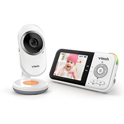 VTech Monitor para bebé con cámara, Largo Alcance, Pantalla LCD de 2.8 Pulgadas, luz Nocturna a Color, Sonidos relajantes y Canciones de Cuna, comunicación bidireccional – Versión ES, Blanco VTech Monitor para bebé con cámara, Largo Alcance, Pantalla LCD de 2.8 Pulgadas, luz Nocturna a Color, Sonidos relajantes y Canciones de Cuna, comunicación bidireccional – Versión ES, Blanco