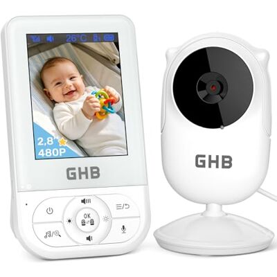 GHB Camara Vigilancia Bebe Vigilabebes con Camara de Pantalla 2.8" HD Recargable VOX, Visión Nocturna, Despertador, Conversación Bidireccional Escucha Bebes-Blanco GHB Camara Vigilancia Bebe Vigilabebes con Camara de Pantalla 2.8" HD Recargable VOX, Visión Nocturna, Despertador, Conversación Bidireccional Escucha Bebes-Blanco