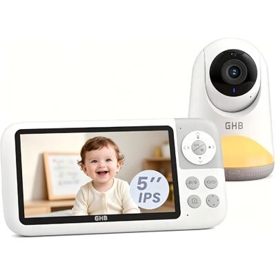 GHB Camara Vigilancia Bebe 5" 720P IPS Rotación de 350° con Luz Nocturna Vigilabebes con Camara Soporta 4 Cámaras Comunicación Bidireccional Escucha Bebes GHB Camara Vigilancia Bebe 5" 720P IPS Rotación de 350° con Luz Nocturna Vigilabebes con Camara Soporta 4 Cámaras Comunicación Bidireccional Escucha Bebes