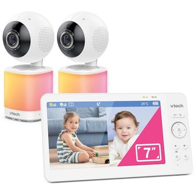 VTech Monitor de vídeo para bebé con Pantalla LCD a Color de 7 Pulgadas, Vista panorámica 360°,Giro e inclinación y Zoom,Canciones de Cuna y Sonidos relajantes,luz Nocturna Multicolor, Cámara VTech Monitor de vídeo para bebé con Pantalla LCD a Color de 7 Pulgadas, Vista panorámica 360°,Giro e inclinación y Zoom,Canciones de Cuna y Sonidos relajantes,luz Nocturna Multicolor, Cámara