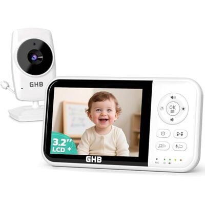 GHB Camara Vigilancia Bebe Vigilabebes con Camara de Pantalla 3.2" HD Camara Bebe 2100mAh Recargable VOX, Visión Nocturna, Despertador, Conversación Bidireccional Escucha Bebes GHB Camara Vigilancia Bebe Vigilabebes con Camara de Pantalla 3.2" HD Camara Bebe 2100mAh Recargable VOX, Visión Nocturna, Despertador, Conversación Bidireccional Escucha Bebes