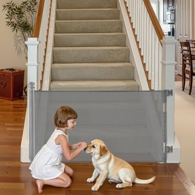 VEVOR Puerta Retráctil 1980x870 mm, Barrera de Seguridad para Perros con Cierre, Puerta de Malla Permite el Paso sin Tropiezos, para Escaleras Interiores, Puertas, Pasillos, Salas de Juegos, Gris VEVOR Puerta Retráctil 1980x870 mm, Barrera de Seguridad para Perros con Cierre, Puerta de Malla Permite el Paso sin Tropiezos, para Escaleras Interiores, Puertas, Pasillos, Salas de Juegos, Gris