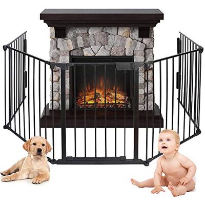 BAKAJI Puerta de protección de chimenea para perros y niños, recinto, divisor, cercado con puerta y cierre con asa, antiniños, longitud 3 m, de acero, estructura plegable BAKAJI Puerta de protección de chimenea para perros y niños, recinto, divisor, cercado con puerta y cierre con asa, antiniños, longitud 3 m, de acero, estructura plegable