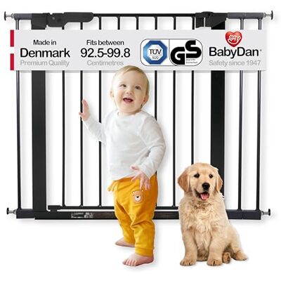 BabyDan Premier rejilla de puerta / puerta de escalera para sujeción, 92.5 99.8 cm, hecho en Dinamarca + aprobado por TÜV / GS, Color: negro BabyDan Premier rejilla de puerta / puerta de escalera para sujeción, 92.5 99.8 cm, hecho en Dinamarca + aprobado por TÜV / GS, Color: negro