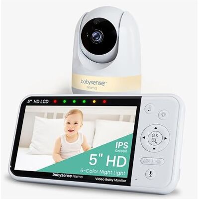 Babysense Vigilabebés con cámara, 5 pulgadas 720P HD, sin WiFi, luz nocturna de 6 colores, canciones de cuna, alcance de 300 m, audio bidireccional, modo ECO, zoom 4X, batería de 4000 mAh Babysense Vigilabebés con cámara, 5 pulgadas 720P HD, sin WiFi, luz nocturna de 6 colores, canciones de cuna, alcance de 300 m, audio bidireccional, modo ECO, zoom 4X, batería de 4000 mAh