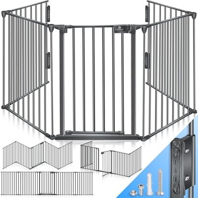 KESSER ® Barrera de chimenea con puerta de 480 cm, valla metálica para protección del horno, valla para parque infantil, barrera, valla para protección de animales, protección de puerta para seguridad KESSER ® Barrera de chimenea con puerta de 480 cm, valla metálica para protección del horno, valla para parque infantil, barrera, valla para protección de animales, protección de puerta para seguridad