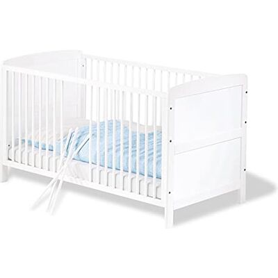 Pinolino Cama de bebé "Viktoria", para colchón de 70 x 140 cm, 3 barras extraíbles, parcialmente maciza, blanca, convertible en cama de adolescente, regulable en altura Pinolino Cama de bebé "Viktoria", para colchón de 70 x 140 cm, 3 barras extraíbles, parcialmente maciza, blanca, convertible en cama de adolescente, regulable en altura