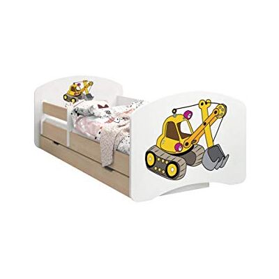 Happy Babies – Cama infantil de doble cara con cajón, diseño moderno con bordes seguros y protección contra caídas, colchón de espuma de 7 cm, ligera (excavadora amarilla, 190/90) Happy Babies – Cama infantil de doble cara con cajón, diseño moderno con bordes seguros y protección contra caídas, colchón de espuma de 7 cm, ligera (excavadora amarilla, 190/90)