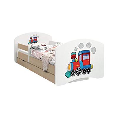 Happy Babies – Cama infantil de doble cara con colchón, diseño moderno con bordes seguros y protección contra caídas, colchón de espuma de 7 cm, bombilla ligera Locomotora Talla:190/90 Happy Babies – Cama infantil de doble cara con colchón, diseño moderno con bordes seguros y protección contra caídas, colchón de espuma de 7 cm, bombilla ligera Locomotora Talla:190/90