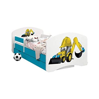 Happy Babies CAMA PARA NIÑOS DE DOBLE CARA CON CAJÓN Diseño moderno con bordes seguros y colchón de espuma anticaída 7 cm Azul (32. Excavadora, 190x90) Happy Babies CAMA PARA NIÑOS DE DOBLE CARA CON CAJÓN Diseño moderno con bordes seguros y colchón de espuma anticaída 7 cm Azul (32. Excavadora, 190x90)