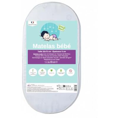 Easy dort Colchón, Blanco, 32x72 cm, Algodón Poliéster Bambú, 32 x 72 Easy dort Colchón, Blanco, 32x72 cm, Algodón Poliéster Bambú, 32 x 72