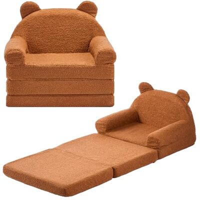 VEVOR Sofá Infantil 2 en 1, Convertible en Tumbona, Sofá Cama Plegable y Suave de Esponja 28D y Felpa de Peluche en Forma de Oso con Reposabrazos para Lectura o Juegos para Niños, Talla M, Marrón VEVOR Sofá Infantil 2 en 1, Convertible en Tumbona, Sofá Cama Plegable y Suave de Esponja 28D y Felpa de Peluche en Forma de Oso con Reposabrazos para Lectura o Juegos para Niños, Talla M, Marrón