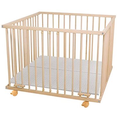 waldin Parque Bebé Madera Haya Maciza Regulable en Altura 100x100 cm waldin Parque Bebé Madera Haya Maciza Regulable en Altura 100x100 cm
