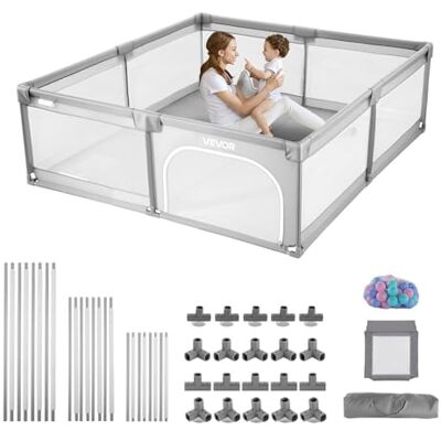 VEVOR Parque Infantil Grande para Niños Pequeños, Zona de Juegos con Valla para Interior y Exterior con 50 Pelotas de Océano, Puerta con Cremallera y Malla Transpirable, 2060 x 1545 x 650 mm VEVOR Parque Infantil Grande para Niños Pequeños, Zona de Juegos con Valla para Interior y Exterior con 50 Pelotas de Océano, Puerta con Cremallera y Malla Transpirable, 2060 x 1545 x 650 mm