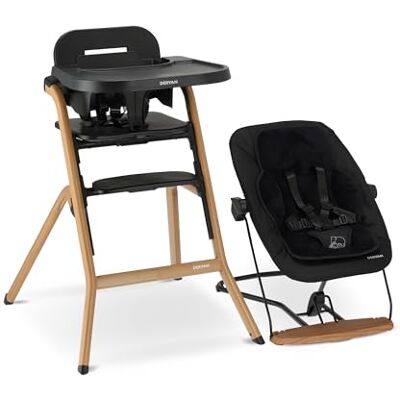Deryan Curve Trona Evolutiva Bebé Set 5 en 1 Multifunción Hamaquita, Torre de Aprendizaje, Silla desde Nacimiento 0m+ -Plegable y Ergonómica Madera Haya Arnés con protector Negro Deryan Curve Trona Evolutiva Bebé Set 5 en 1 Multifunción Hamaquita, Torre de Aprendizaje, Silla desde Nacimiento 0m+ -Plegable y Ergonómica Madera Haya Arnés con protector Negro