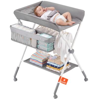 VEVOR Cambiador para Bebé, Cambiador Plegable Portátil de 848 x 745 x (1030-1090) mm con Cesta Lateral, Ruedas Bloqueables, Organizador Multifuncional para Habitación Infantil, Gris Claro VEVOR Cambiador para Bebé, Cambiador Plegable Portátil de 848 x 745 x (1030-1090) mm con Cesta Lateral, Ruedas Bloqueables, Organizador Multifuncional para Habitación Infantil, Gris Claro