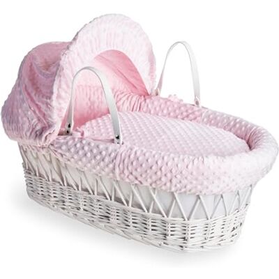Clair de Lune Dimple Moisés de mimbre blanco con ropa de cama, 68 x 30 cm, color rosa Clair de Lune Dimple Moisés de mimbre blanco con ropa de cama, 68 x 30 cm, color rosa