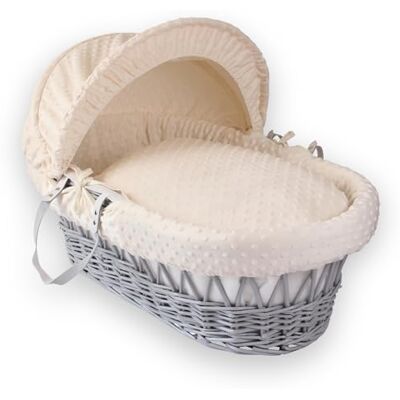 Clair de Lune Moisés de mimbre gris hoyuelo con ropa de cama, 68 x 30 cm, color crema Clair de Lune Moisés de mimbre gris hoyuelo con ropa de cama, 68 x 30 cm, color crema