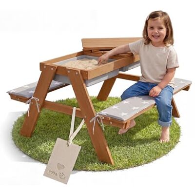 roba Asiento Infantil para Exteriores + con bañera y cojín de Asiento, Resistente a la Intemperie, Madera Maciza, Mesa de Barro roba Asiento Infantil para Exteriores + con bañera y cojín de Asiento, Resistente a la Intemperie, Madera Maciza, Mesa de Barro