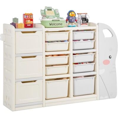 VEVOR Organizador de Juguetes para Niños 4 Niveles con 10 Compartimentos de Plástico Extraíbles Forma de Elefante Ideal para Sala de Estudio, Dormitorio, Sala de Juegos, Aula, Guardería, Gris y Beige VEVOR Organizador de Juguetes para Niños 4 Niveles con 10 Compartimentos de Plástico Extraíbles Forma de Elefante Ideal para Sala de Estudio, Dormitorio, Sala de Juegos, Aula, Guardería, Gris y Beige