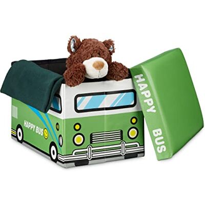 Relaxdays Almacenaje de Juguetes Autobús Feliz, Piel sintética, Verde, 32x48x32 cm Relaxdays Almacenaje de Juguetes Autobús Feliz, Piel sintética, Verde, 32x48x32 cm