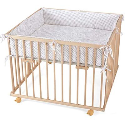 waldin Parque Bebé Madera Haya Maciza Regulable en Altura 100x100 cm Certificado EN 12227 con 4 Ruedas con Freno y 3 Barrotes Extraíbles Natural o Lacada Blanca waldin Parque Bebé Madera Haya Maciza Regulable en Altura 100x100 cm Certificado EN 12227 con 4 Ruedas con Freno y 3 Barrotes Extraíbles Natural o Lacada Blanca