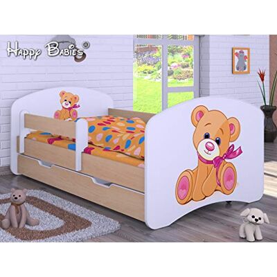 Happy Babies – Cama infantil de doble cara con colchón, diseño moderno con bordes seguros y protección contra caídas, colchón de espuma de 7 cm, bombilla ligera Oso de peluche con arco. Talla:190/90 Happy Babies – Cama infantil de doble cara con colchón, diseño moderno con bordes seguros y protección contra caídas, colchón de espuma de 7 cm, bombilla ligera Oso de peluche con arco. Talla:190/90