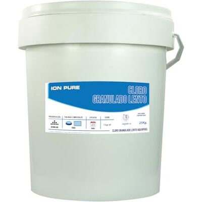Pure Cloro Granulado 25 kg para Piscinas, Tricloro 90% de Cloro Útil, Disolución Lenta, Desinfección y Mantenimiento de Agua Cristalina Pure Cloro Granulado 25 kg para Piscinas, Tricloro 90% de Cloro Útil, Disolución Lenta, Desinfección y Mantenimiento de Agua Cristalina