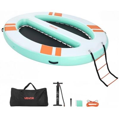 VEVOR Colchoneta para Piscina 3,05 x 2,44 m, Flotador Inflable Gigante Redondeado, con Malla Escalera Desmontable Bolsa Portátil Bomba Manual, Isla de Agua Hamaca Inflable para Playa Piscina Lago Mar VEVOR Colchoneta para Piscina 3,05 x 2,44 m, Flotador Inflable Gigante Redondeado, con Malla Escalera Desmontable Bolsa Portátil Bomba Manual, Isla de Agua Hamaca Inflable para Playa Piscina Lago Mar
