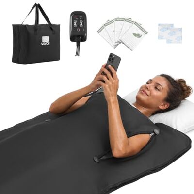 VEVOR Manta de Sauna Infrarroja Portátil de 5 Capas de 180 x 80 cm, Negro para Spa en Casa y Viajes, con Temporizador, Control Multinivel, Tejido Oxford, Aberturas para Brazos y Bolsa de Transporte VEVOR Manta de Sauna Infrarroja Portátil de 5 Capas de 180 x 80 cm, Negro para Spa en Casa y Viajes, con Temporizador, Control Multinivel, Tejido Oxford, Aberturas para Brazos y Bolsa de Transporte