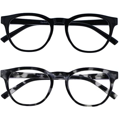 OPULIZE Blu Gafas de Lectura con Bloqueo de Luz Azul Pack de 2 Montura Redonda Negra Gris Carey Bisagras de Muelle Mejoran el Sueño Ordenador Gaming Antirreflejante Hombre Mujer BB5-1W +2.50 OPULIZE Blu Gafas de Lectura con Bloqueo de Luz Azul Pack de 2 Montura Redonda Negra Gris Carey Bisagras de Muelle Mejoran el Sueño Ordenador Gaming Antirreflejante Hombre Mujer BB5-1W +2.50