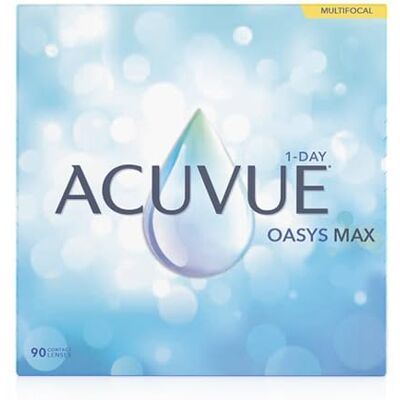 Acuvue Oasys Max 1-Day MULTIFOCAL Lentes diarias con Tecnología TearStable, filtro de luz OptiBlue y diseño Pupil Optimized, +3.25 dpt, diámetro 14.3 mm, 90 unidades, +2.00 adición, curva base 8.4 mm Acuvue Oasys Max 1-Day MULTIFOCAL Lentes diarias con Tecnología TearStable, filtro de luz OptiBlue y diseño Pupil Optimized, +3.25 dpt, diámetro 14.3 mm, 90 unidades, +2.00 adición, curva base 8.4 mm