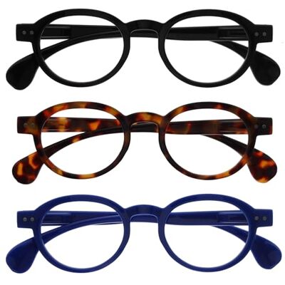 OPULIZE OCA Gafas de Lectura Pack de 3 Montura Moderna Retro Redonda Negro, Marrón, Azul Hombre Mujer Bisagras de Muelle RRR54-123 +3.50 OPULIZE OCA Gafas de Lectura Pack de 3 Montura Moderna Retro Redonda Negro, Marrón, Azul Hombre Mujer Bisagras de Muelle RRR54-123 +3.50