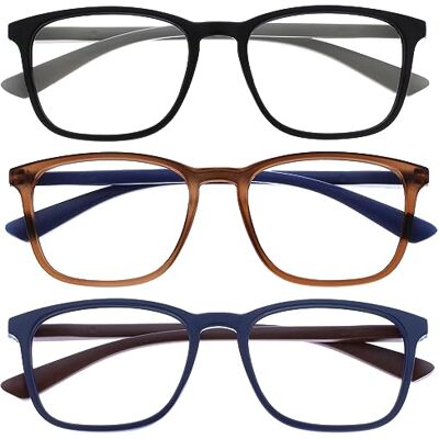 OPULIZE Max Gafas de Lectura Pack de 3 Marco Rectangular Clásico Grande Negro Mate Marrón Azul Unisex Hombres Mujeres Bisagras de Resorte RRR78-123 +3.00 OPULIZE Max Gafas de Lectura Pack de 3 Marco Rectangular Clásico Grande Negro Mate Marrón Azul Unisex Hombres Mujeres Bisagras de Resorte RRR78-123 +3.00