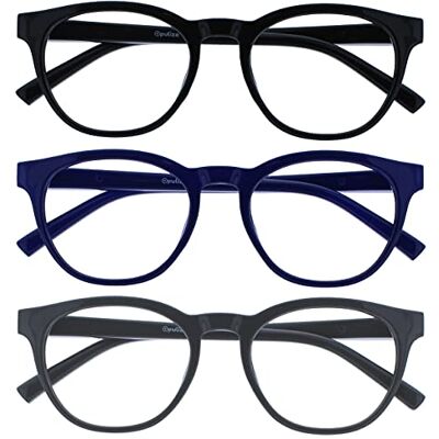 OPULIZE Blu Gafas de Lectura con Bloqueo de Luz Azul Pack de 3 Montura Redonda Negra Gris Azul Bisagras de Muelle Mejoran el Sueño Ordenador Gaming Antirreflejante Hombre Mujer BBB5-137 +1.50 OPULIZE Blu Gafas de Lectura con Bloqueo de Luz Azul Pack de 3 Montura Redonda Negra Gris Azul Bisagras de Muelle Mejoran el Sueño Ordenador Gaming Antirreflejante Hombre Mujer BBB5-137 +1.50
