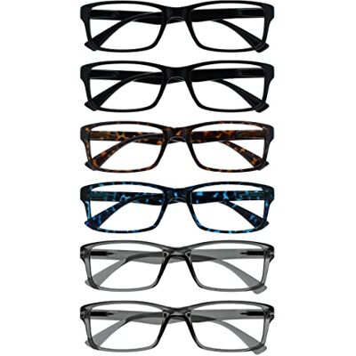 OPULIZE Pep Gafas de Lectura Pack de 6 Montura Cuadrada Clásica para Todos los Días Negro Marrón Azul Gris Resistente a los Arañazos Bisagras con Muelle Hombre Mujer RRRRRR92-112377 +2.50 OPULIZE Pep Gafas de Lectura Pack de 6 Montura Cuadrada Clásica para Todos los Días Negro Marrón Azul Gris Resistente a los Arañazos Bisagras con Muelle Hombre Mujer RRRRRR92-112377 +2.50