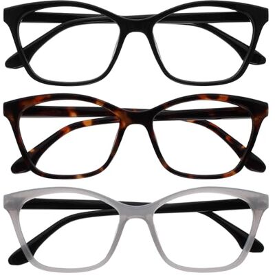 OPULIZE KAT Gafas de Lectura Pack de 3 Elegante Montura Ojo de Gato Negro, Marrón, Gris Hombres y Mujeres Bisagras de Muelle RRR59-127 +1.00 OPULIZE KAT Gafas de Lectura Pack de 3 Elegante Montura Ojo de Gato Negro, Marrón, Gris Hombres y Mujeres Bisagras de Muelle RRR59-127 +1.00